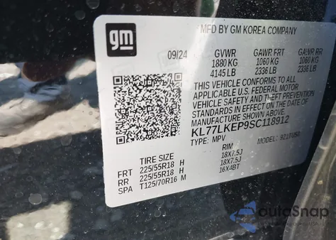 2025 Chevrolet Trax Fwd Activ from USA, damaged, VIN KL77LKEP9SC118912